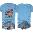thumbnail image 3 of Blusas de Verano de las Mujeres Flor Impresa Cuello Redondo Manga Corta Superior, Verano Superior de las Mujeres, 3 of 4