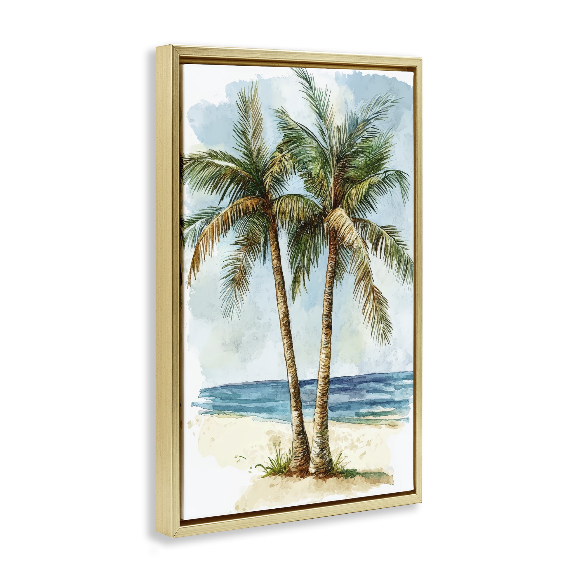 Stupell Industries Illustrated Palm Tree Duo Gold Framed Floater Canvas Wall Art, design by Petal Prints Design