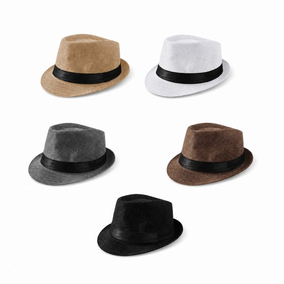 YEMNPIOS 5 Pcs Fedora Hats for Men Women Unisex Gangster Cap 1920s Party Accessory with Brim
