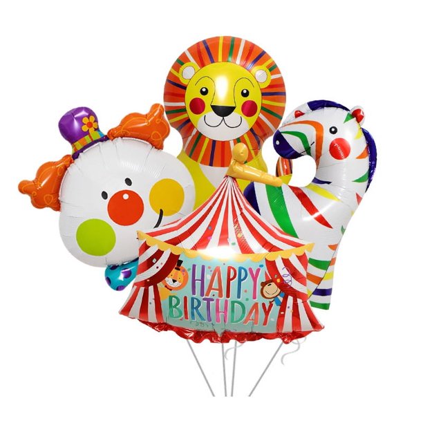 Globos de decoración para fiestas Globos de decoración para fiestas de cumpleaños Globos de película de aluminio con forma de dibujos animados de animales de circo