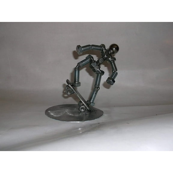 Skateboarder Metal Bolt Figurine, Metal Bolt Figurine, Upcycled Art