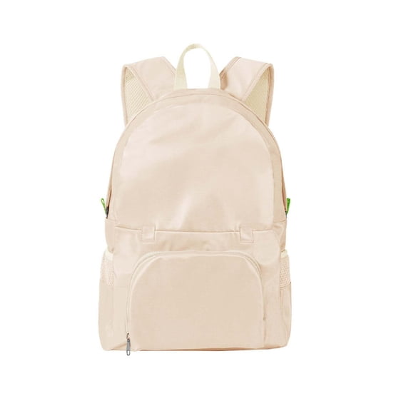 Beige Foldable Packable Backpack Tote Bag 3 In 1 Compact Storage Pouch For Travel Commute