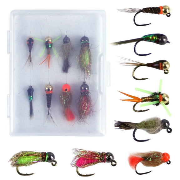 Fly Fishing Flies Kit, 8Pcs Dry Wet Flies Nymphs Streamers Copper John Hand-Tied Fly Fishing Lures Assortment Kit for Bass Trout Steelhead Salmon