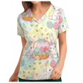 thumbnail image 4 of Pisexur Hauts de Soins Infirmiers pour Femmes Œufs de Pâques Lapin Imprimé Uniforme de Travail Manches Courtes Col en V Blouse de Travail T-shirt avec Poches, 4 of 5