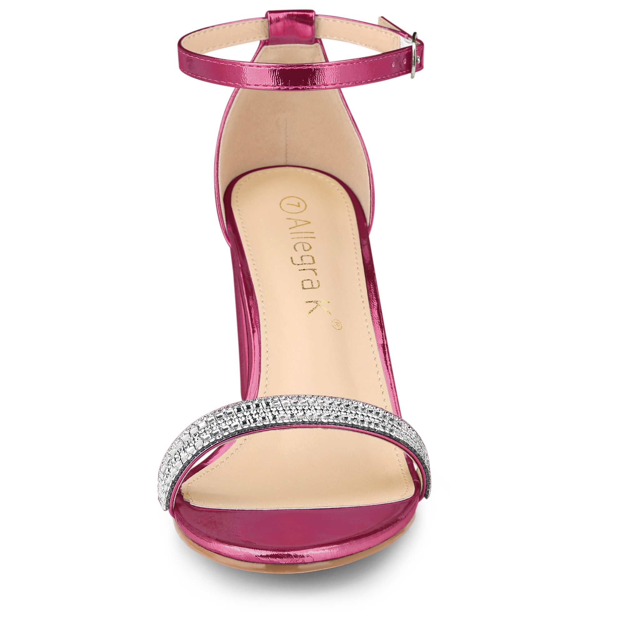 DARING DIVA Women's Rhinestone Ankle Strap Chunky Heels Sandals Hot Pink 8