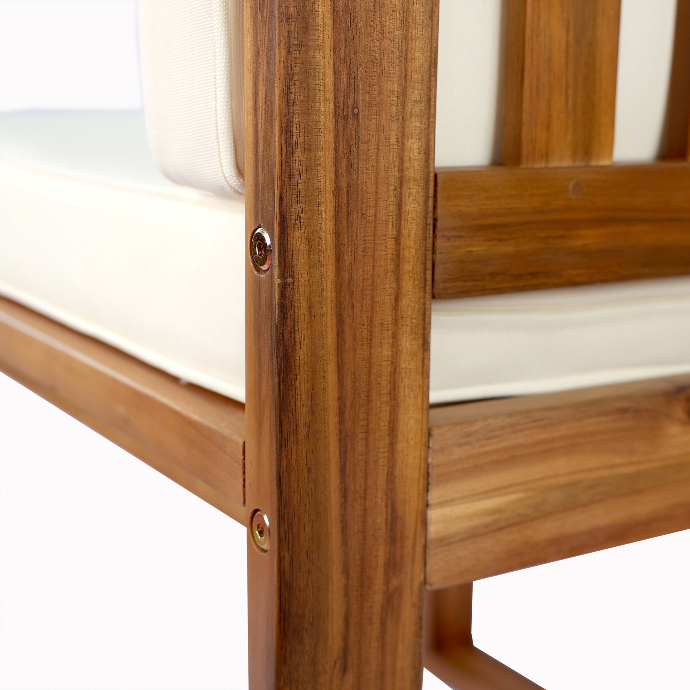 Kynora Modern Outdoor Patio Dining Chairs with Cushions, Acacia Wood, Beige + Teak, Set of 2