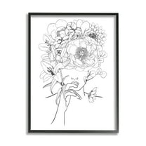 Line Drawing Botanical Floral Bouquet Over Person Face Botanical & Floral Graphic Art Framed Art Print Wall Art
