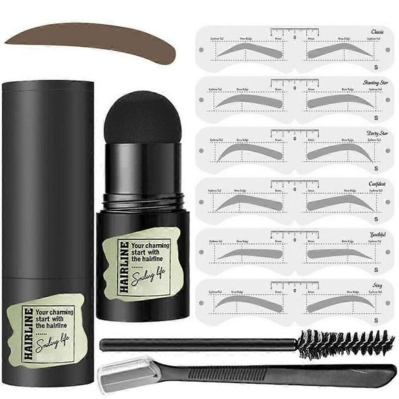 Kit de modelado de sellos para cejas, plantilla de maquillaje reutilizable, polvo para cejas, portátil, resistente al agua, juego de cosméticos