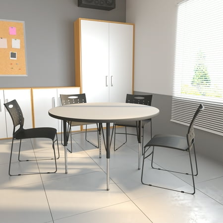 BizChair 48   Round Grey Thermal Laminate Activity Table - Standard Height Adjustable Legs