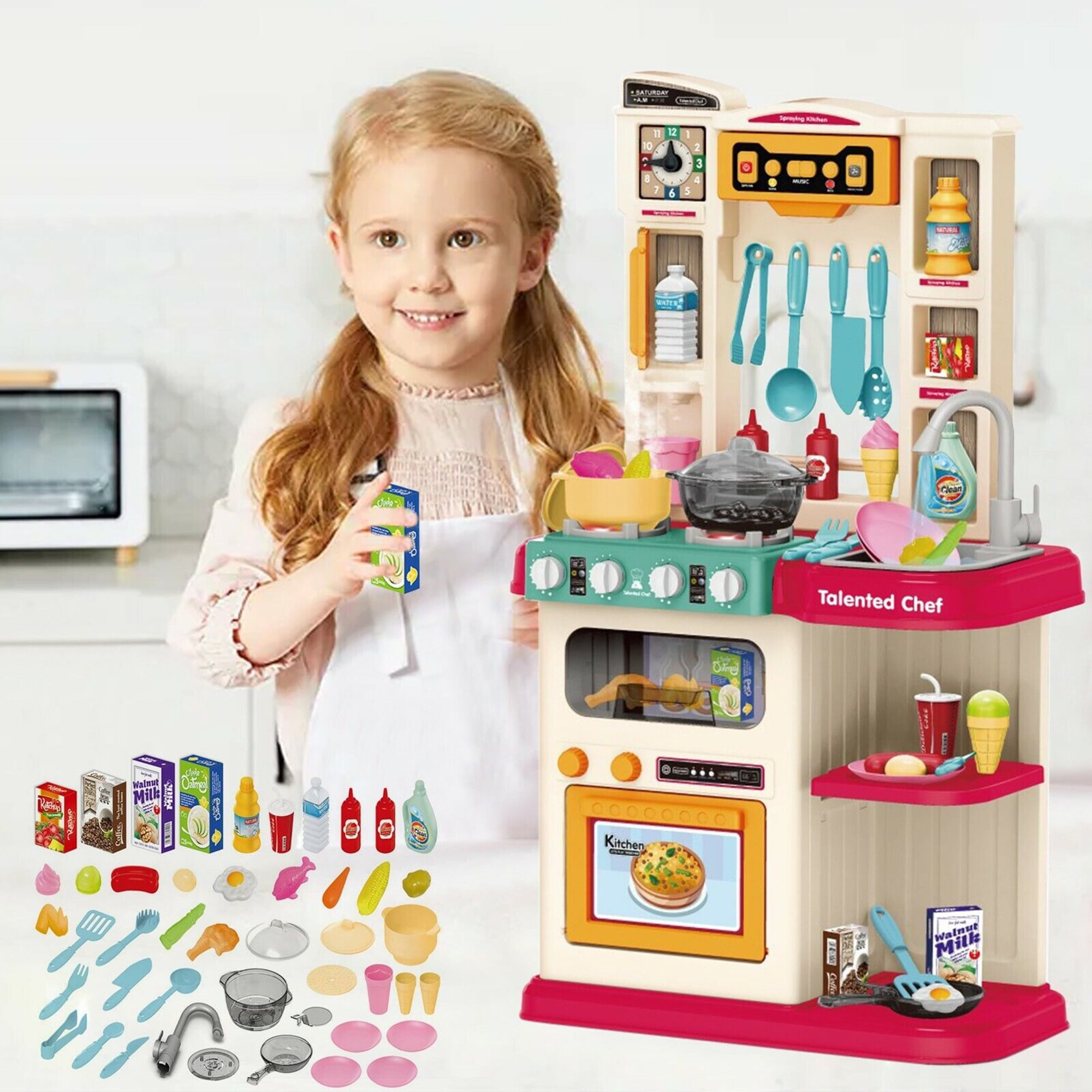 DODOING Kids Kitchen Playset for Girls Kids Ages 38 with Sound & Light