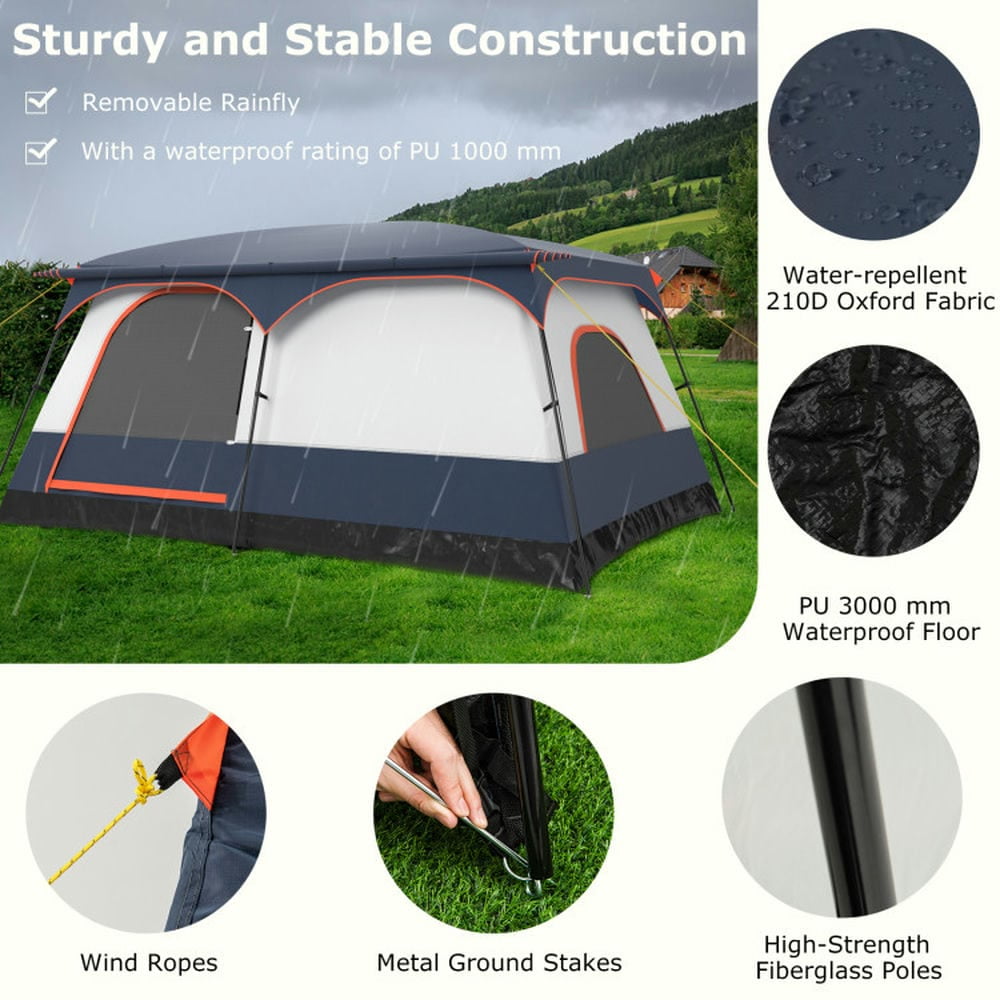 Spaco 8-10 Person Camping Tent with Double Rooms and 2 Doors, Camping Tent for Outdoor as Garden, Yard, Navy