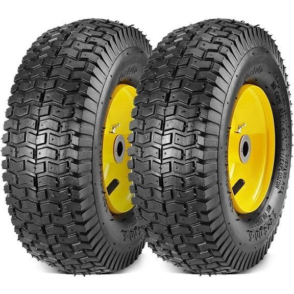 M optimized Set of 2 13x5.00-6 Lawn Tires with Rim, 13x5-6 Mower Tractor Turf Tire, 4 Ply Tubeless, 295lbs Capacity for Each, 3" Centered Hub, 3/4" Bushing