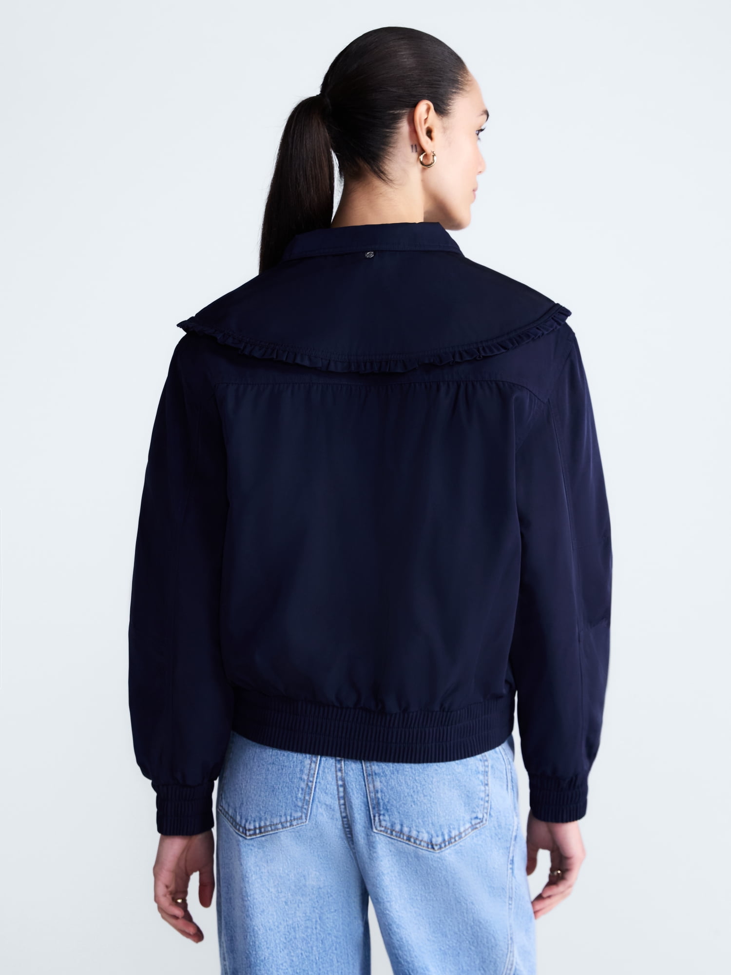 Free Assembly Women's and Women's Plus Ruffle Collar Bomber Jacket, Sizes XS-4X