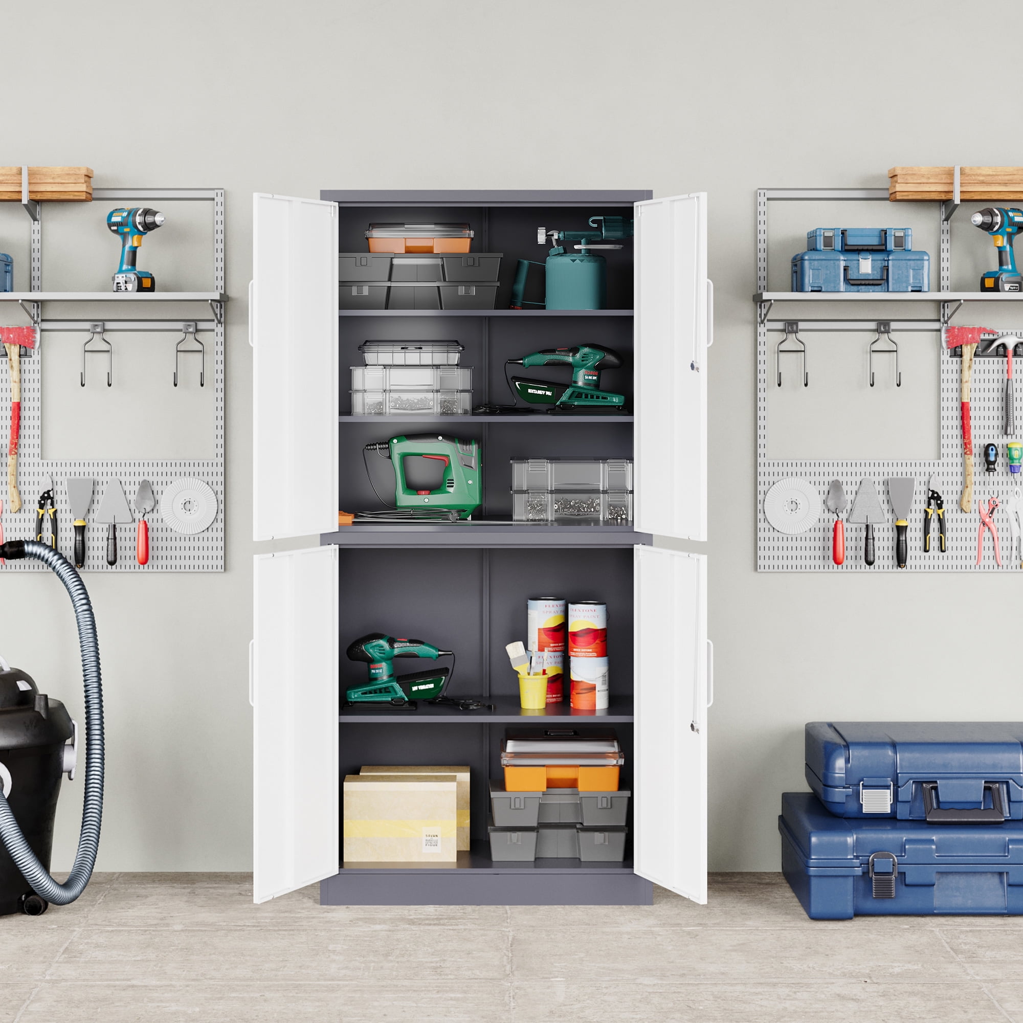Fesbos Metal Storage Locking Cabinet with 4 Doors and 3 Adjustable Shelves,71" Lockable Steel Tall Garage Cabinet for Home Office,Living Room,Pantry,Gym