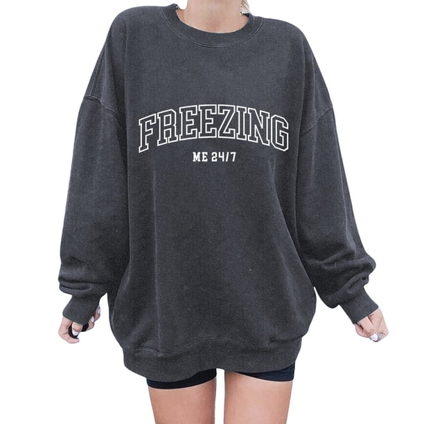 Gibobby Sudadera oversize mujer Sudaderas de Halloween para mujer playera casual de manga larga(Gris oscuro,M)