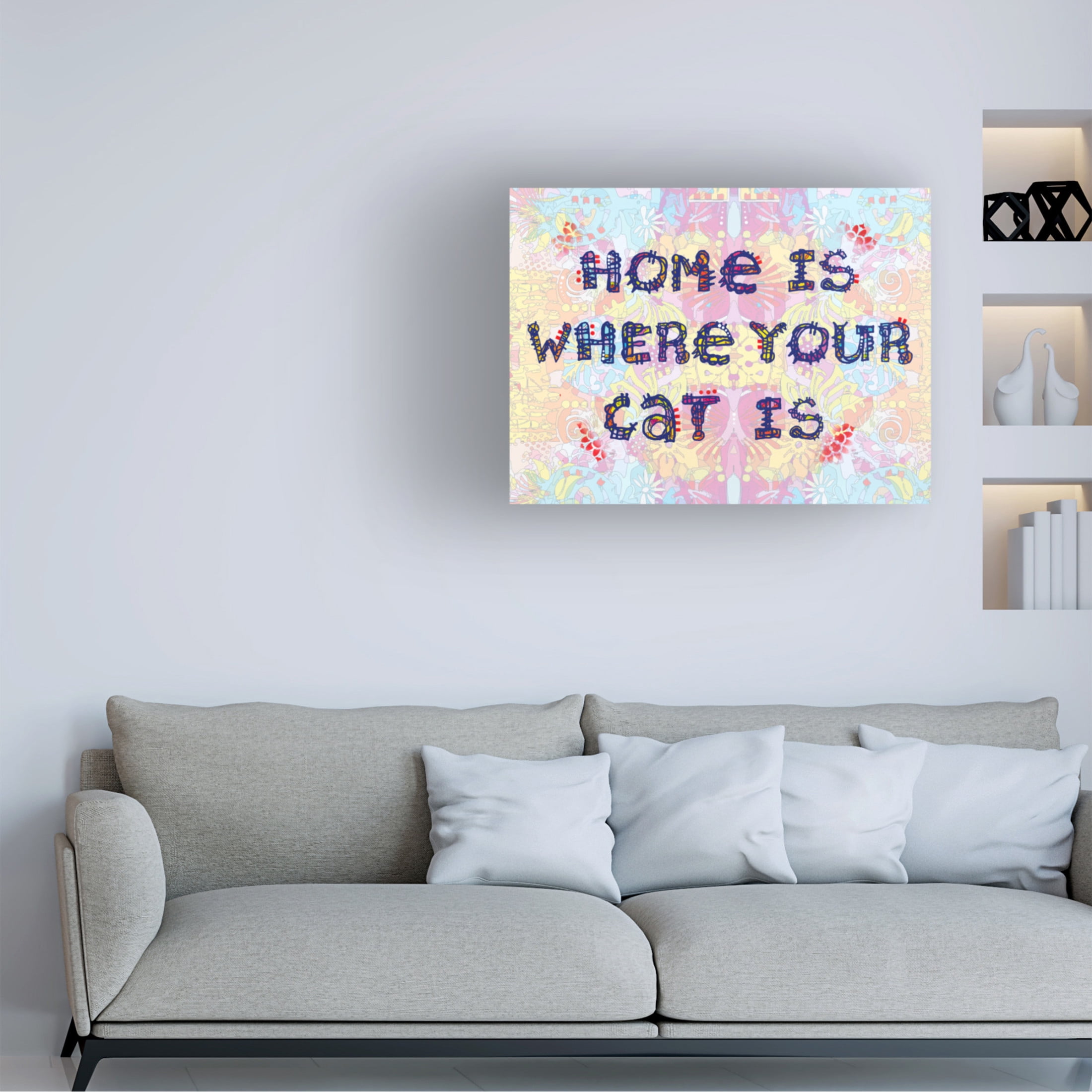 Canvas Wall Art - Dean Russo 'Home Is Where Your Cat Is' Wall Art for Living Room, Bedroom, or Office Décor by Trademark Fine Art - 32 x 24 Inches
