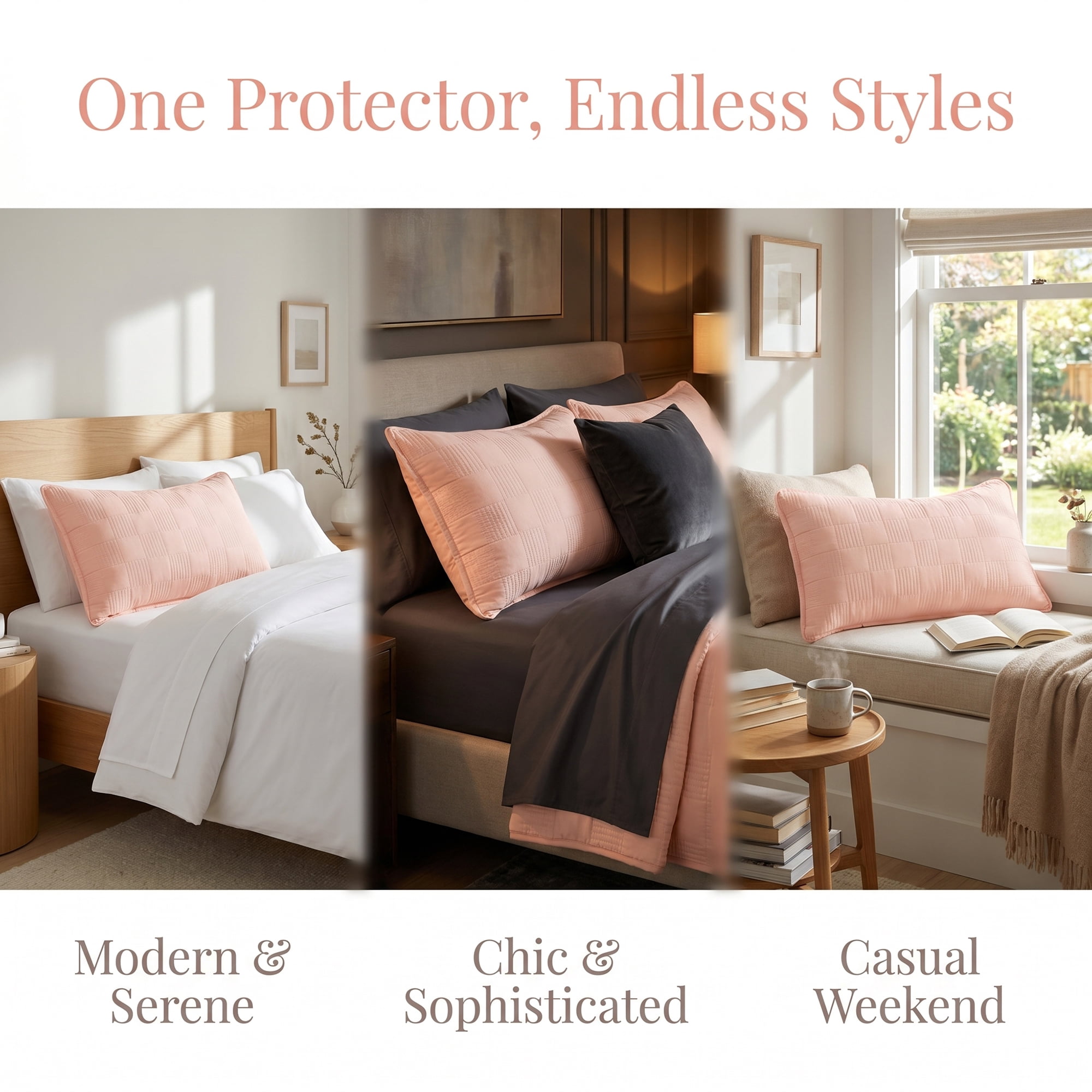 Unique Bargains Comfortable Pillow Protector, 2-pack, Polyester Quilted for Home Pink