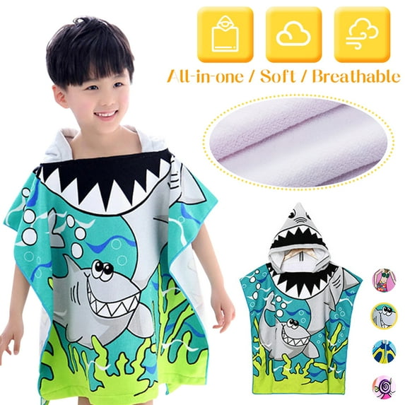 AMERTEER Soft Cotton Hooded Towel Poncho for Kids Bath Pool Beach Swim Boys Girls Cover-up Cape, 2-7 Years Old Bath Robe