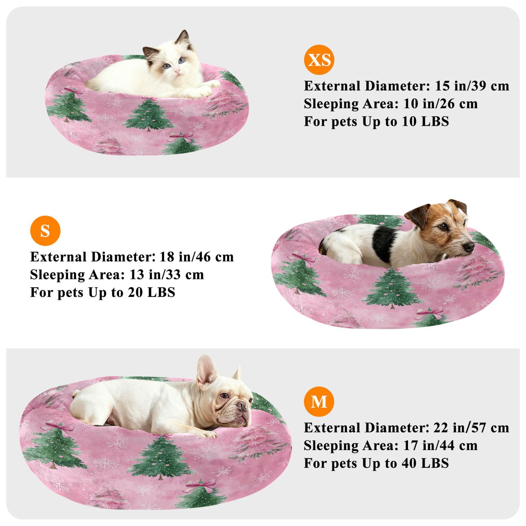 Iauyy Pet Couch Donut Cat Bed for Indoor Cats/Small Dogs Washable & Machine with Non-slip Bottom Calming Cat Furniture, with Snowflakes and Bows (XS)