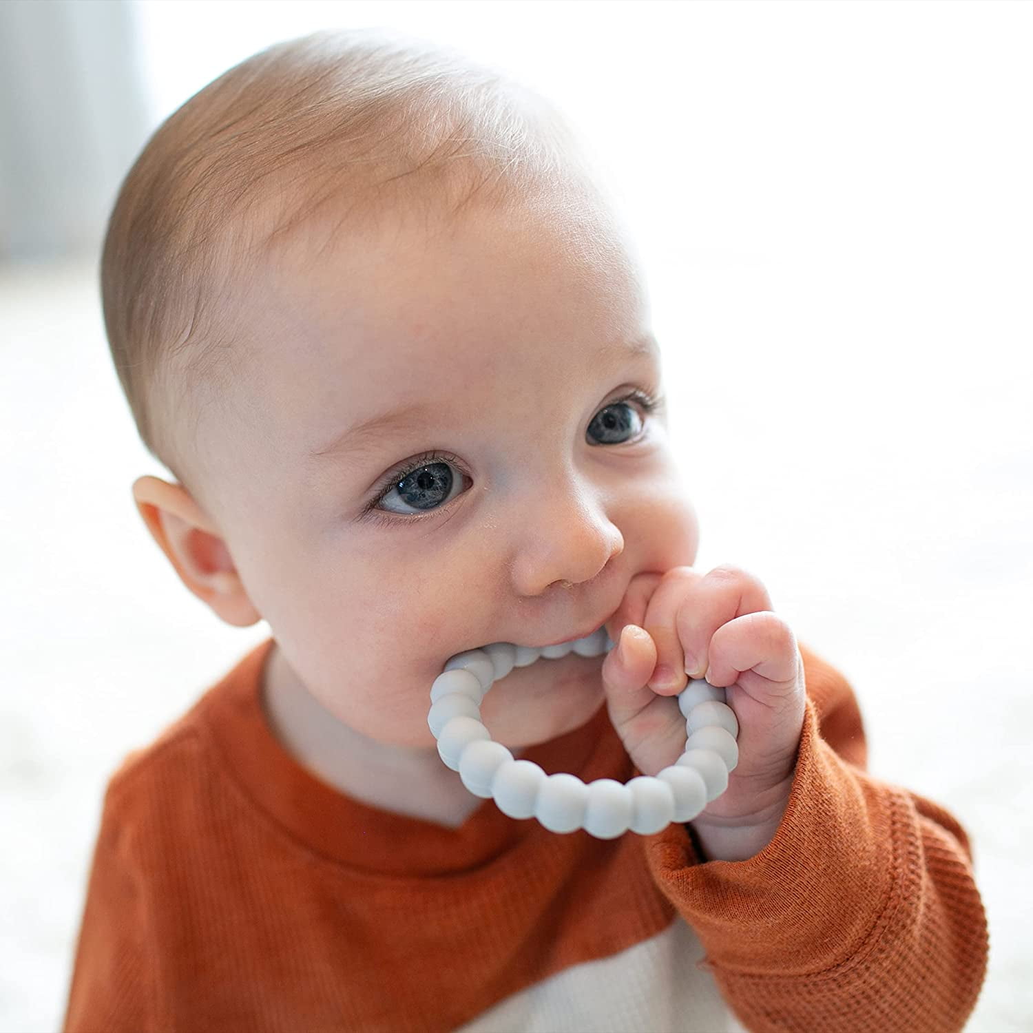 Amazon.com : Baby Teething Toys - Btrfe Silicone Teether for Babies 0-6  Months, Soft Teething Ring with 3 Teethers, Baby chew Toy to Soothe Gums,  Colorful Baby Links with Multiple Raised Texture : Baby