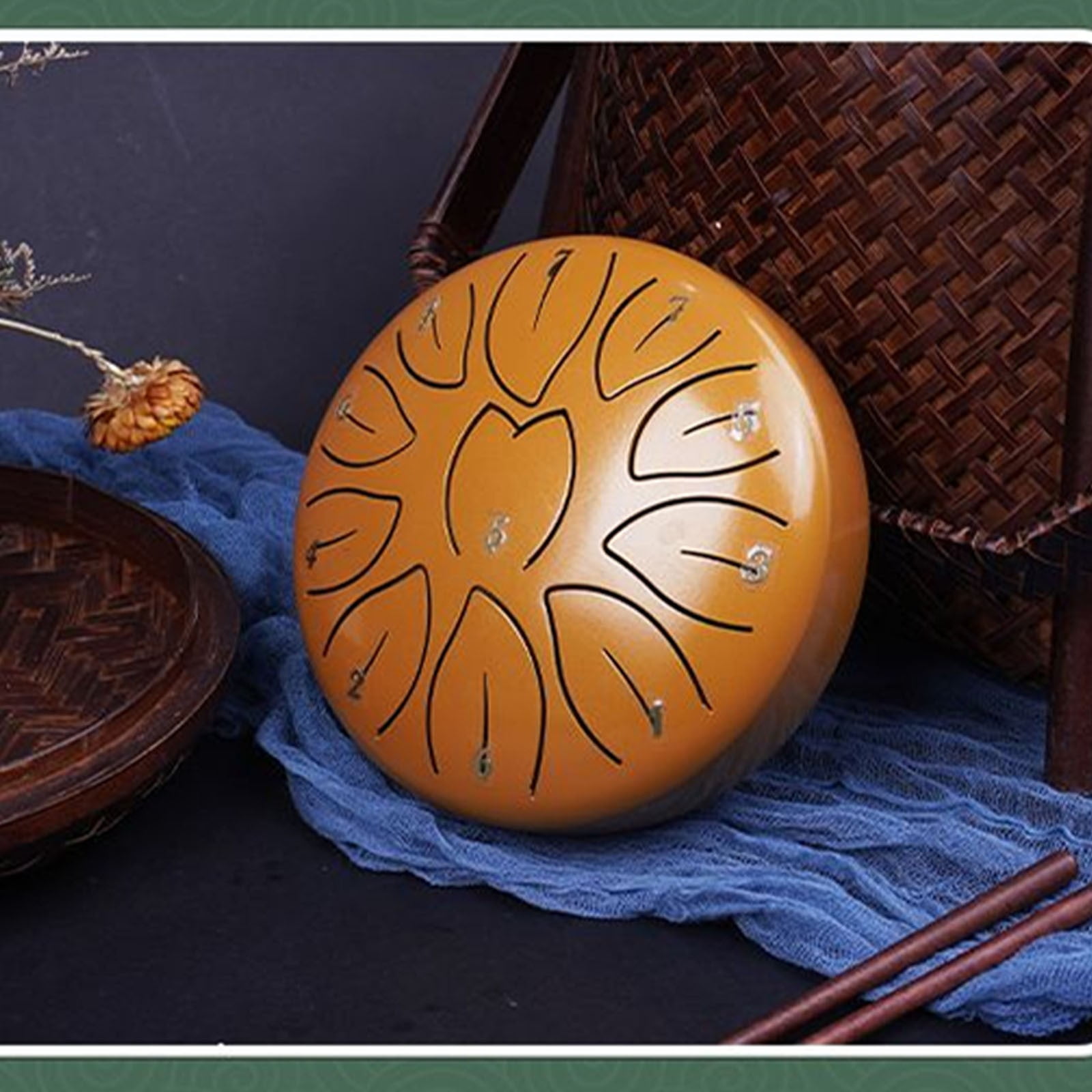 Dianli 6in 11‑Note Steel Tongue Rain Drum Handpan With Leaf Design, Portable Percussion Instrument For Children Beginners Classroom Music Therapy Camping And Outdoor Performances