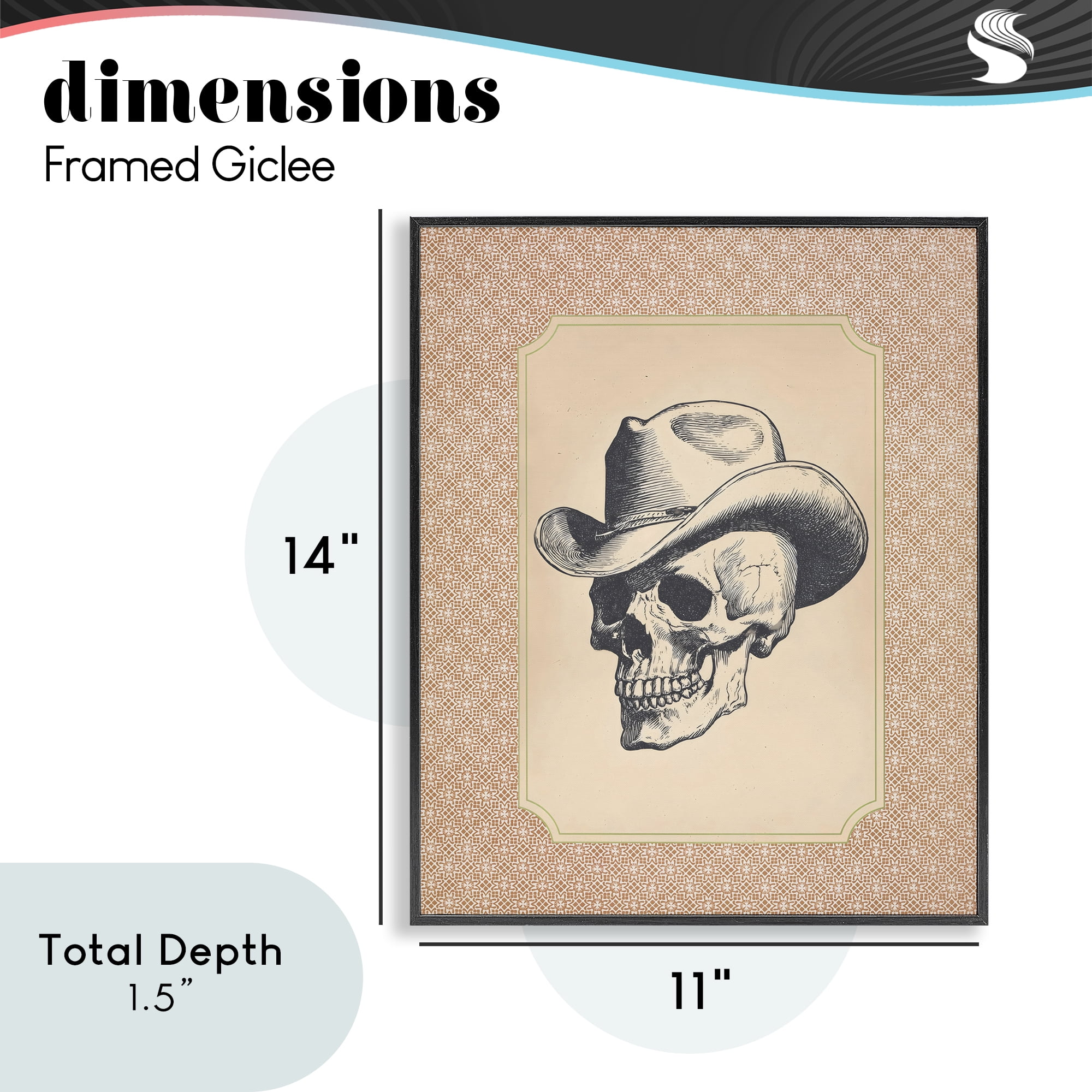 Vintage Cowboy Skull Black Framed Giclee Art, design by Arlington Prints