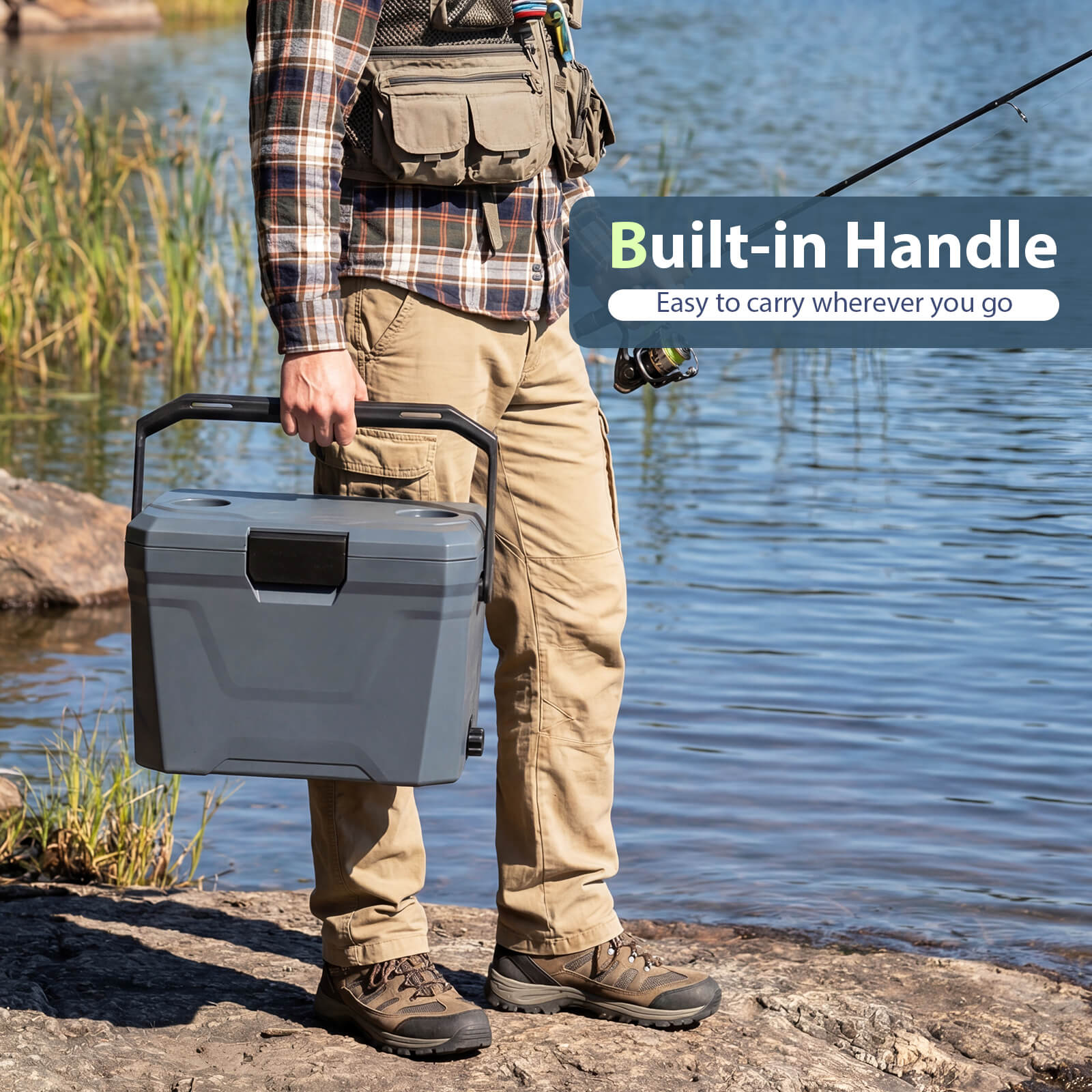 Costway 21 QT Hielera Portátil Aislada, Carcasa Rígida con 2 Portavasos, Gris 7