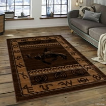 Brown Cabin with Moose and Bear Animal Wildlife Area Rug (3' 9" x 5' 1")