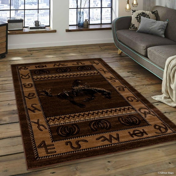 Brown Cabin with Moose and Bear Animal Wildlife Area Rug (3' 9" x 5' 1")