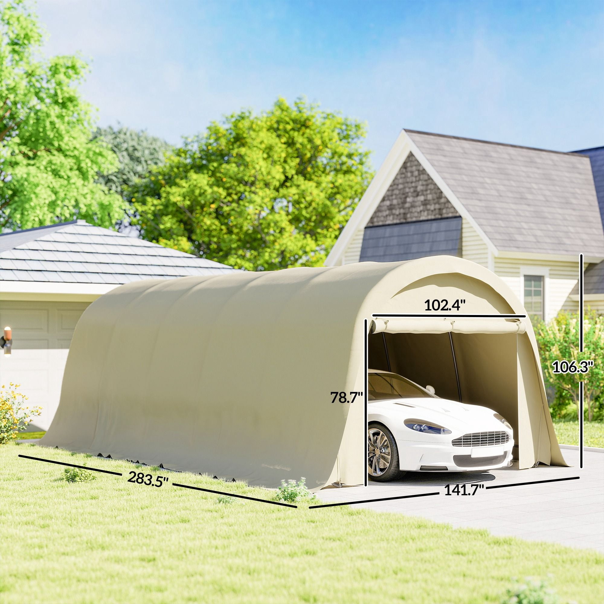 Dranite Heavy Duty Carport 12' x 23.6', UPF50+ Portable Garage Car Canopy Tent with Galvanized Frame, Large Door, Beige