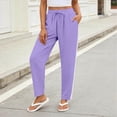 thumbnail image 3 of hlysgo Track Pants for Women Casual Elastic Drawstring Waist Pant Lightweight Baggy Workout Trousers with Pockets Purple,M, 3 of 6