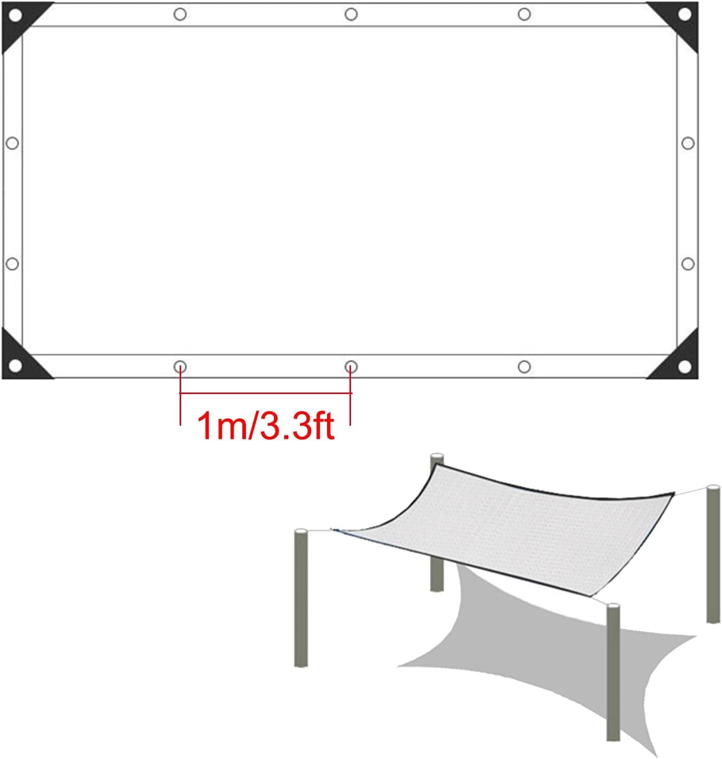 White Shade Cloth 55% Garden Shade Net for Greenhouse Plants 10x10ft 10x20ft 13x23ft Outdoor Shade Garden Sun Shade Mesh Screen Cover for Patio Balcony Chicken Coops(6.6x16.4ft)