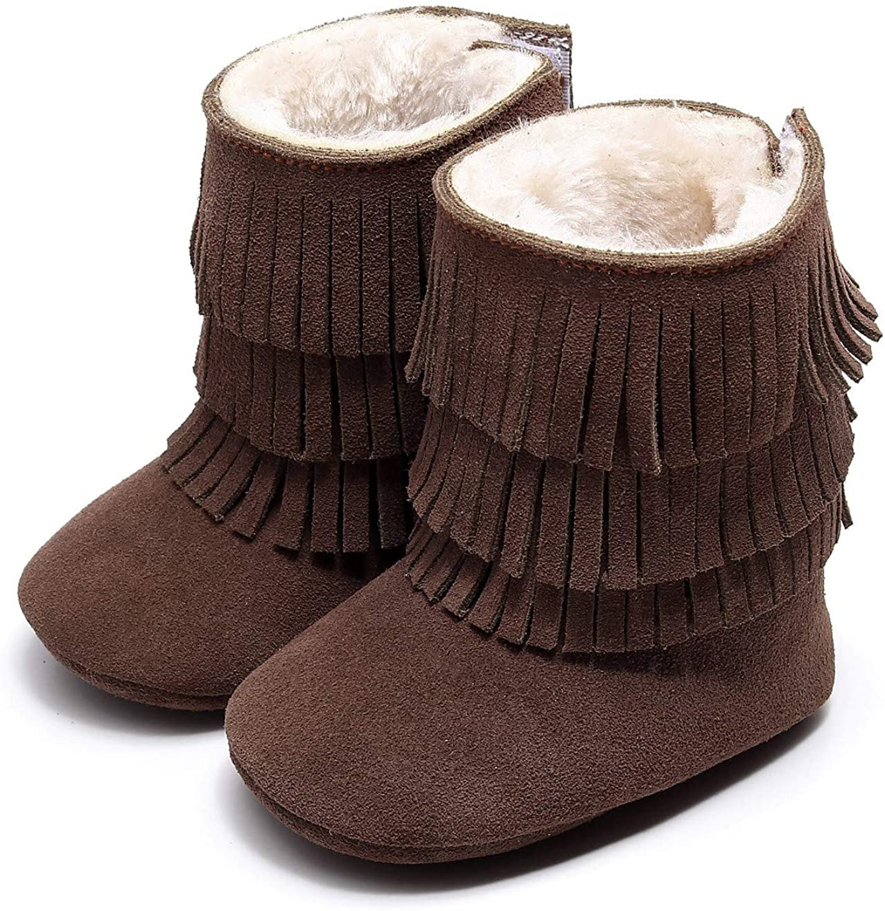 HONGTEYA Real Leather Fringe Baby Booties for Girls Boys Winter Warm Snow Boots with Tassels Soft Sole Fur LinedToddler Moccasins Shoes