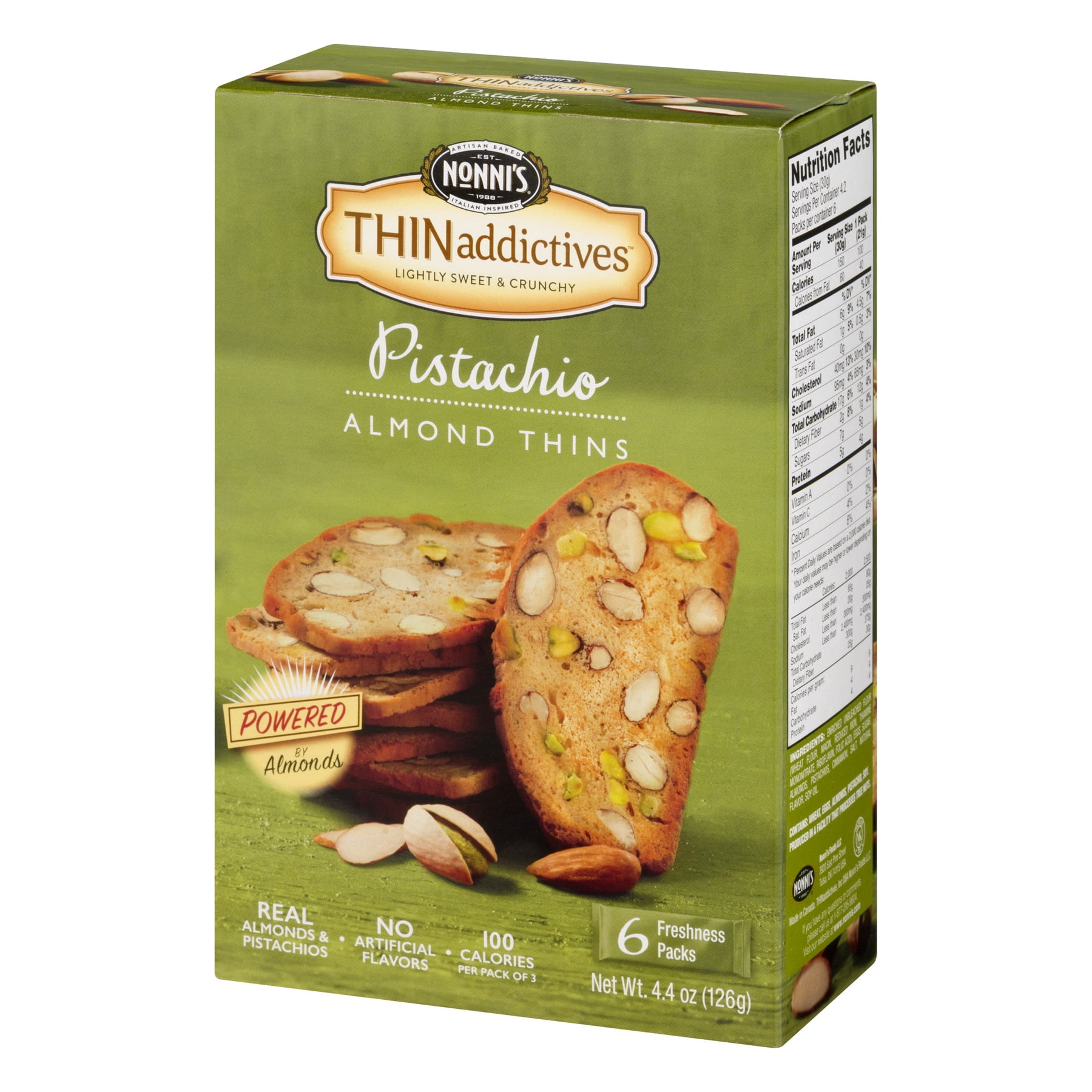 (3 pack) Nonni's THINaddictives Pistachio Almond Thin Cookies, 18 count, 4.4 oz