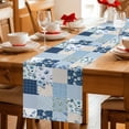 thumbnail image 5 of Blue Floral Table Runner 72 Inches, Spring Flowers Plants Patchwork Grid Bohemia Bed Runner Dresser Scarves Tabletop for Indoor Outdoor Parties/Ceremony/Banquet, 18" x 72", 5 of 8