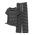 thumbnail image 2 of Gamivast Pajama Sets for Women 2 Piece Striped Short Sleeve Top & Pants Pjs Sets Crew Neck Sleepwear Casual Loose Fit Loungewear Nightwear Outfits, 2 of 5