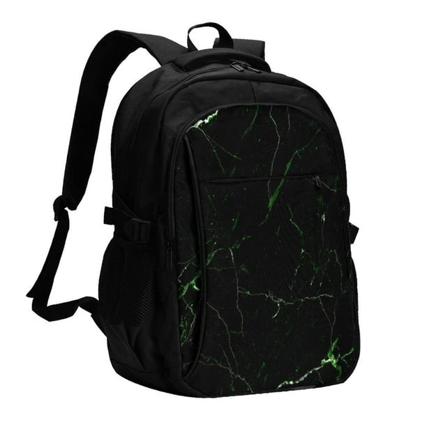 Balery Black Marble Mochila con carga USB para hombre y mujer - Mochila impermeable y antirrobo para portátil con puerto USB para viajes, trabajo, estudios y universidad