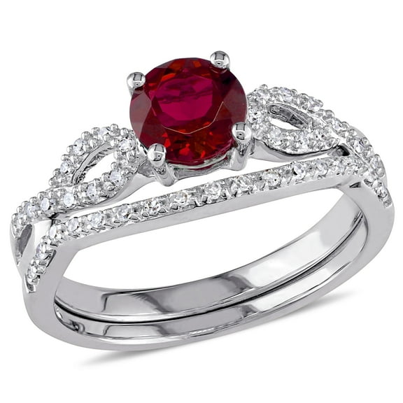 Everly Women's Ruby Created 10k White Gold Bridal Set