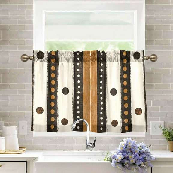 Yayeee Kitchen Curtains Tier Pair Light Filtering 27"x36" Rod Pocket Short Cafe Window Panel, Beige Abstract Dots