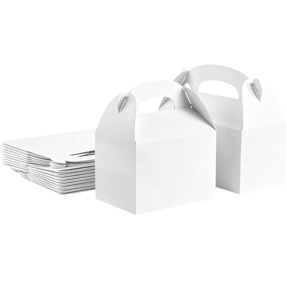 30Pcs Party Treat Boxes - White, 6 Inch Candy Boxes with Handle - Snack Goodie Bags & Paper Cookie Gift for Birthday, Wedding,Baby Shower
