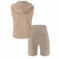 thumbnail image 5 of Mens 2 Piece Linen Outfits Sleeveless Hooded Tops Comfortable Shorts Workout Set Gym Tracksuit Sweatsuits Khaki XXXL, 5 of 5