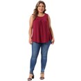 thumbnail image 3 of DARING DIVA Women's Plus Crew Neck Boho Pleated Curved Hem Tank Top Blouse 4X Burgundy, 3 of 6