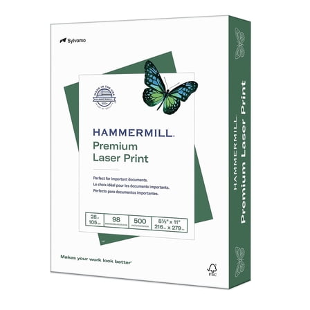 Hammermill Printer Paper, 28lb Premium Laser Print, 8.5x11, White, 1 Ream, 500 Sheets