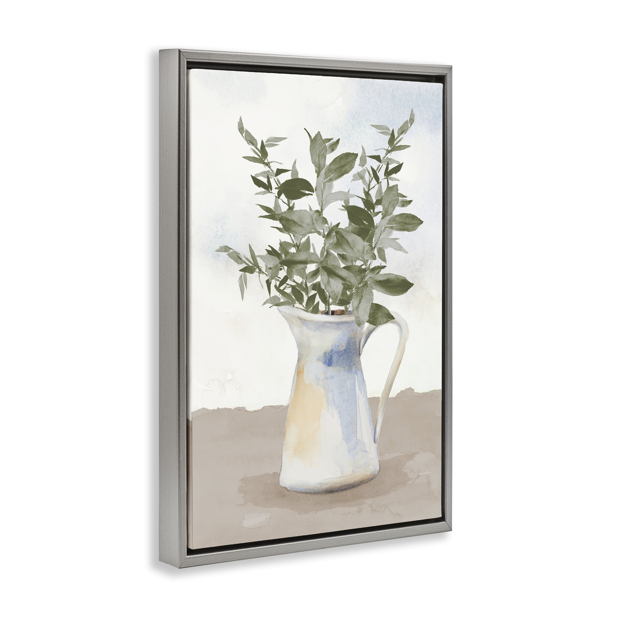 Stupell Industries Eucalyptus Botanicals Vase Gray Framed Floater Canvas Wall Art, design by Lanie Loreth