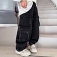 thumbnail image 6 of GXWEA Boys Jeans Boys Black Multi Cargo Pocket Wide Leg Denim Pants Embroidery Loose Street Jeans Spring Daily Wear（Black,7-8 Years）, 6 of 9