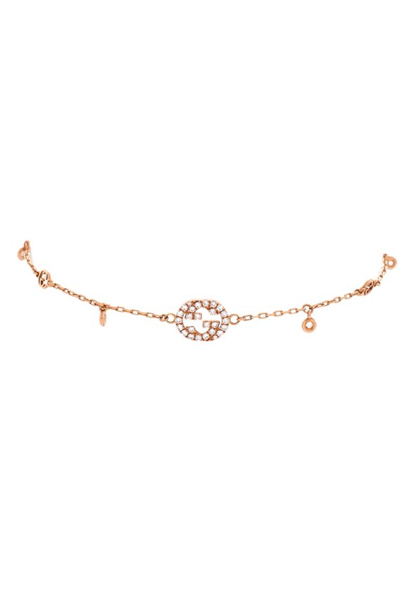 Pre-Owned Interlocking G Chain Bracelet 18K Rose Gold with Diamonds By Rebag