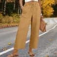 thumbnail image 2 of Outfmvch palazzo pants for women Drawstring Elastic Waist Drawstring Pants Women Gaucho Pant Women's Culottes Boho Wide Leg High Waist Straight-legs Pants for Women Paper Bag Pants Lace Side Khaki S, 2 of 8