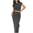 thumbnail image 2 of Riforla Women's Solid Color Round Neck Short Sleeved Top Women's Fashion Break 38386 Long Skirt Sets for Women 2 Pieces Grey XL, 2 of 7