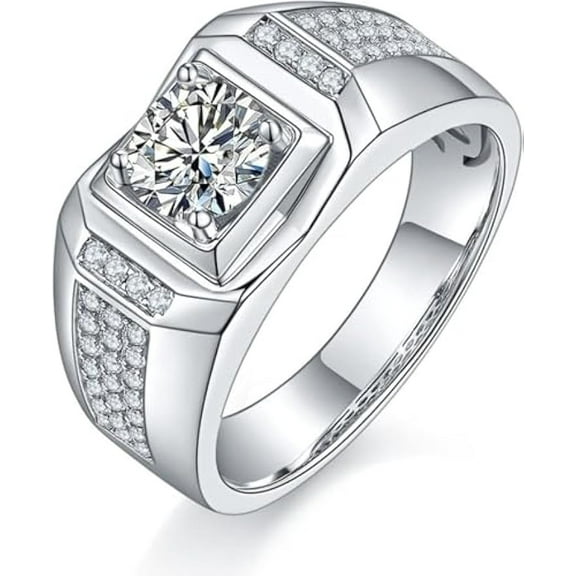 Sparkling Round Cut Moissanite Ring for Men 1 Carat S925 Sterling Silver Lab Created Diamond Engagement Ring Anniversary Promise Fashion Luxury Suitable for Daily Wear Wedding Birthday