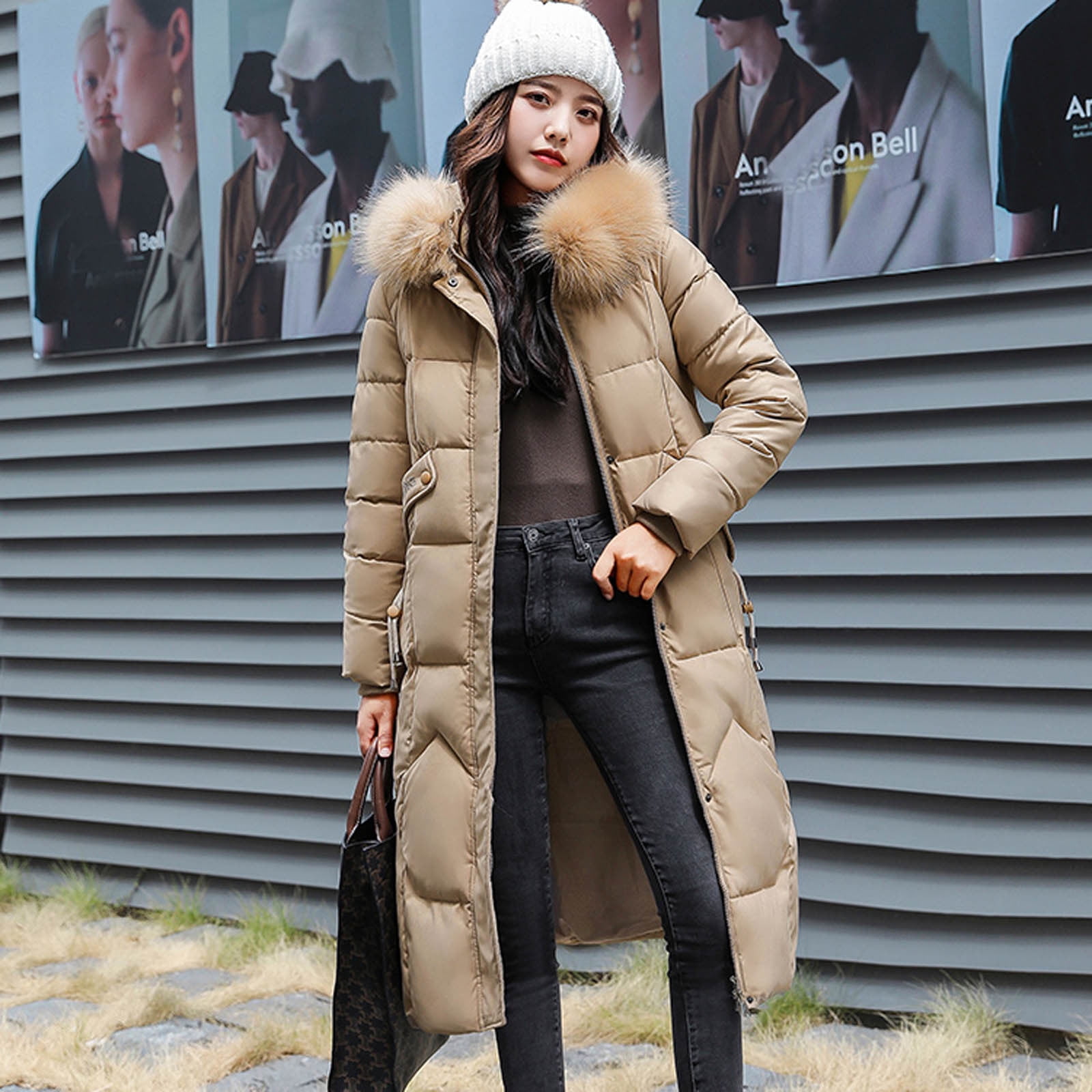 Womens Leather Hooded Jacket Slim Parka Coat Overcoat Trench Warm Winter Outwear